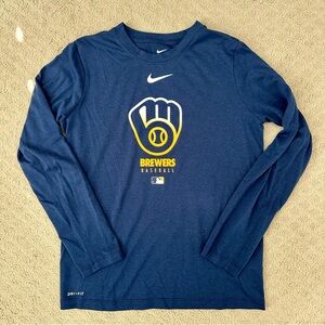 Nike Navy Long Sleeve Brewers Baseball Dri-FIT Tee Youth Medium